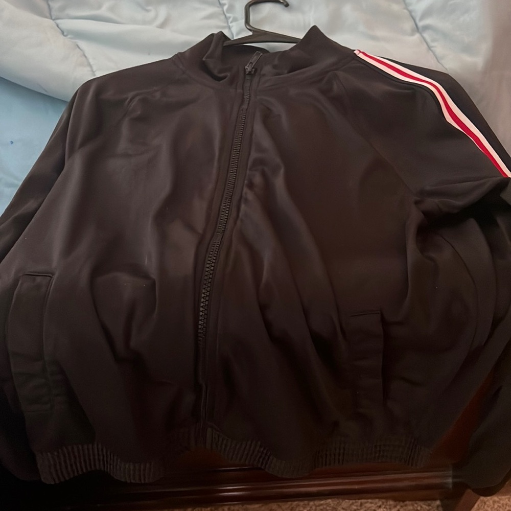 Black with white and red striped jacket athletic wear large
